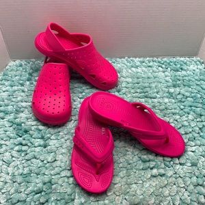 Summer Beach Pool Swim Swimming Shoes & Flip Flops Pink Girl Crocs Totes 13 q